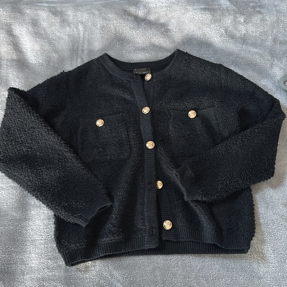 Line & Dot Khloe Boucle Cardigan - Black Small - Picture 2 of 8